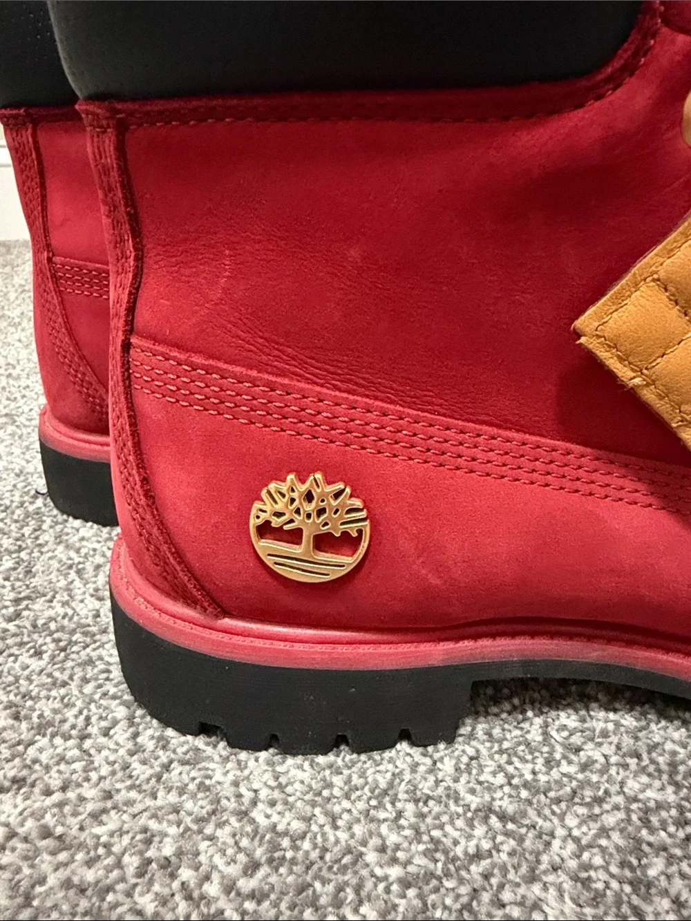 Timberland Red Suede Lace-Up Boots with Gold Eyelets